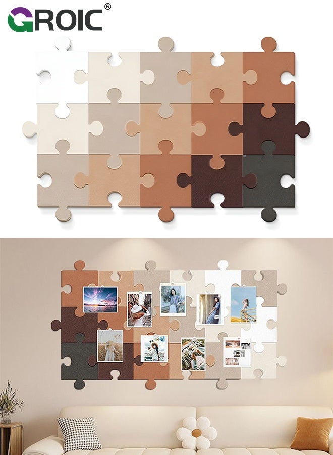 GROIC 15Pcs Puzzle Felt wall, Decorative Picture Framed, Foldable Felt Notice Vision Board Photo Display Board for Office Home School Wall, Self-Adhesive Photo Display and Storage Board, Felt Puzzle Wall - Image 1
